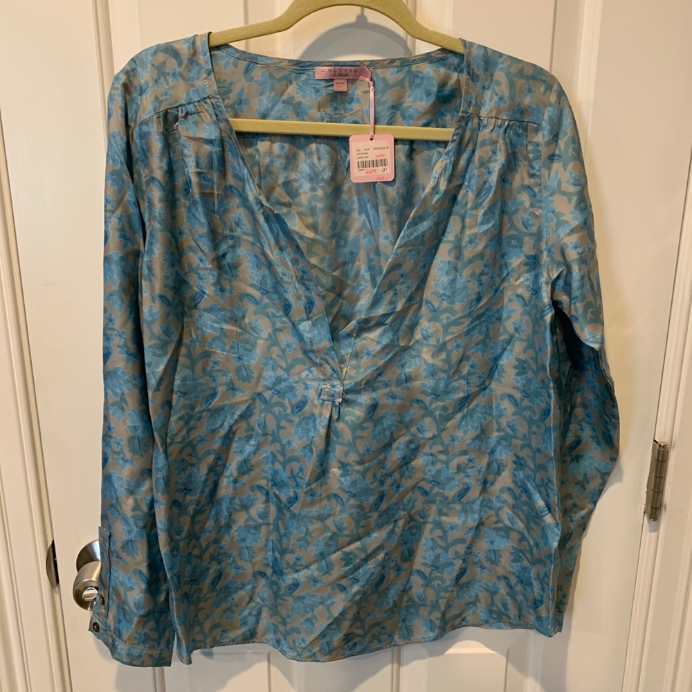 Calypso printed Boho silk blouse